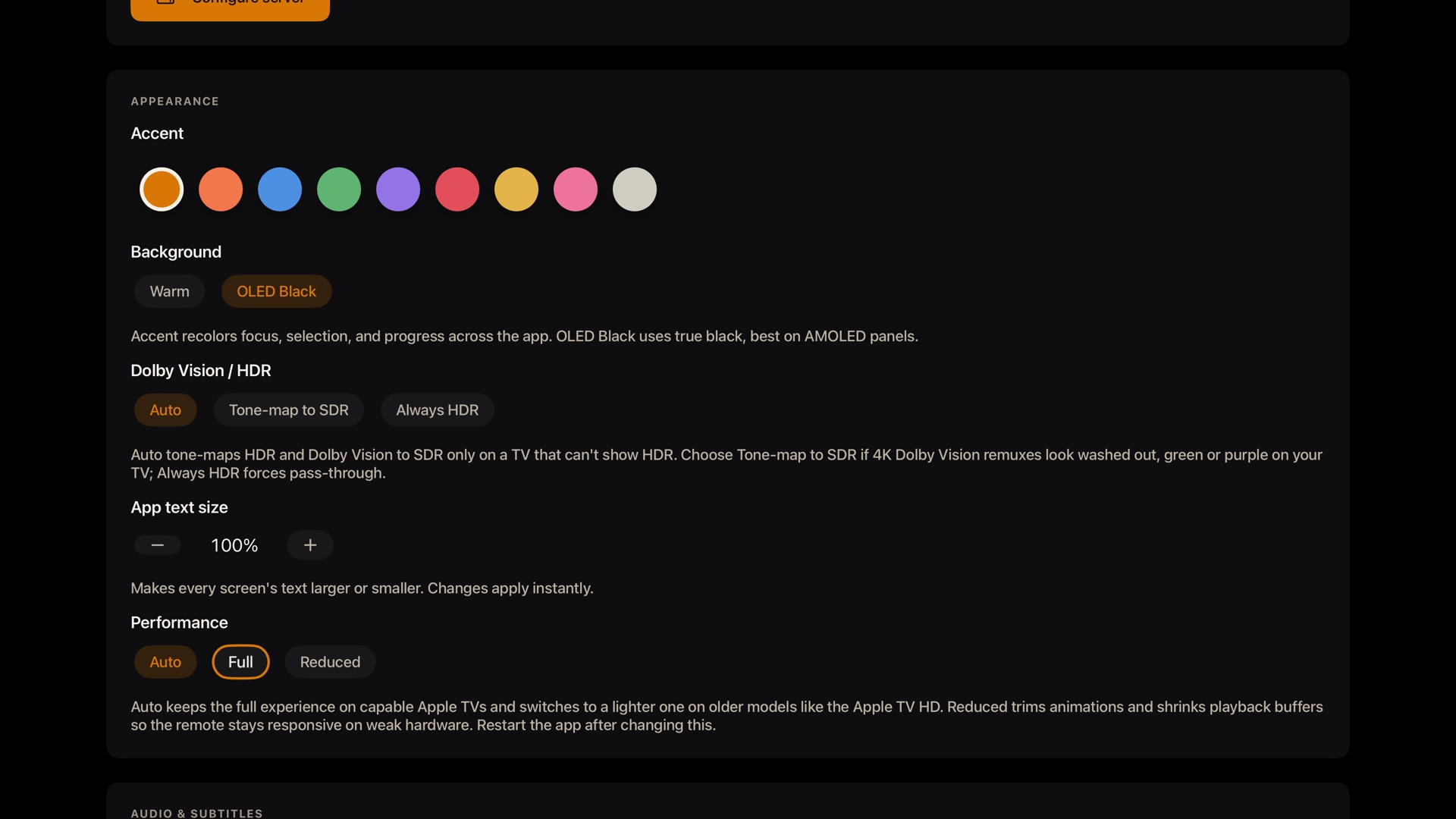 Settings and themes on Apple TV