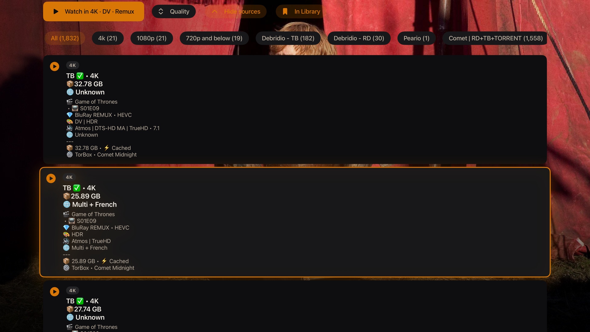 VortX ranked sources list, 4K Dolby Vision remux releases with Atmos and TrueHD